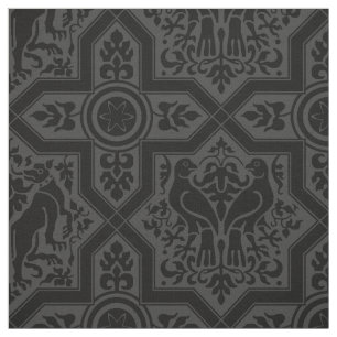 Tissu Interlace médiévale Oiseaux et Hounds, noir
