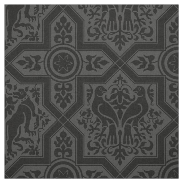 Tissu Interlace médiévale Oiseaux et Hounds, noir (Échantillon)
