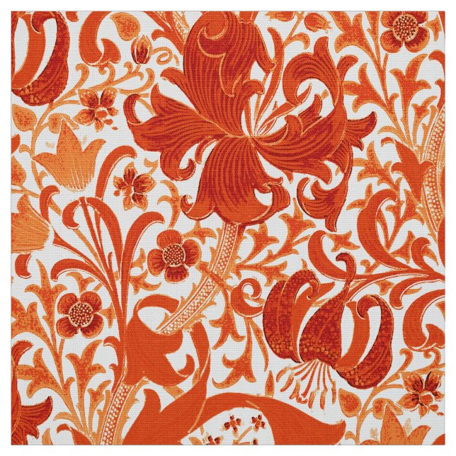 Tissu Iris de William Morris et lis, mandarine (Échantillon)
