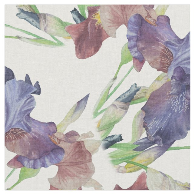 Tissu Iris mauve imprimé, fleurs d'été (Fermer)