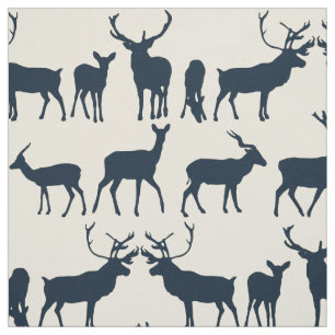 Tissu ivoire indigo silhouette de cerf