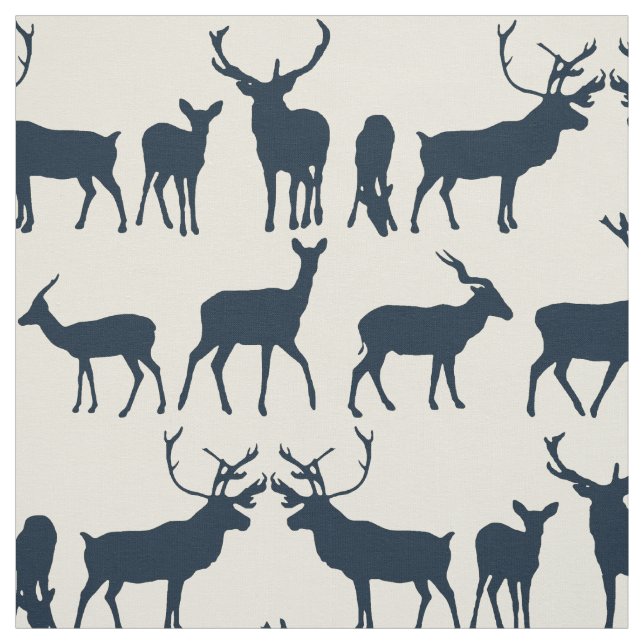 Tissu ivoire indigo silhouette de cerf (Échantillon)