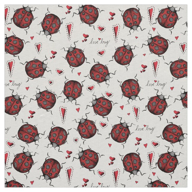 Tissu Ivory Linen LoveBug Ladybug Motif d'illustration (Échantillon)