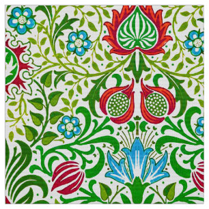 Tissu Jacobean Floral Damask, vert et corail rouge