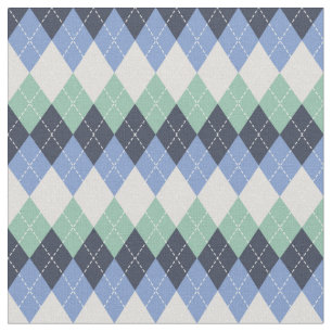 Tissu Jacquard bleu et vert et gris