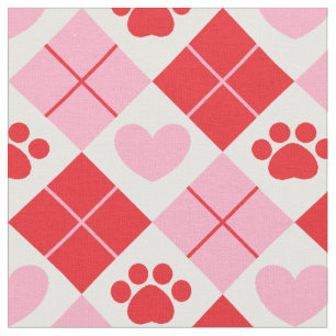 Tissu Jacquard rouge et rose Empreinte de patte et Motif