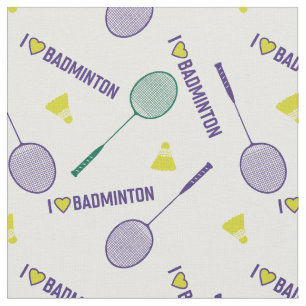 Tissu J'adore le badminton avec des raquettes vertes sur