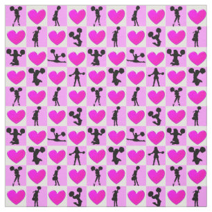 TISSU J'ADORE LE COEUR ROSE CHEERLEADES