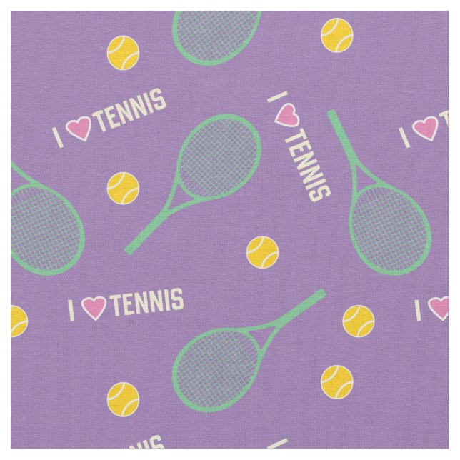 Tissu J'adore le tennis sur lilas (Fermer)