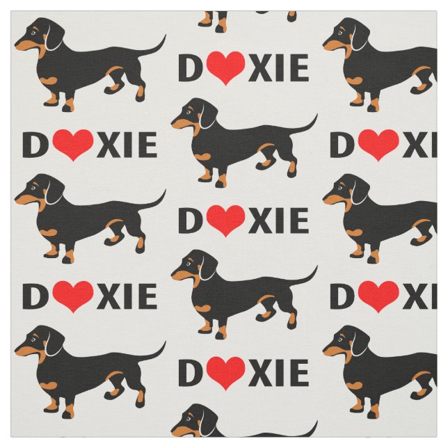 Tissu J'aime des Doxies - motif de teckel (Échantillon)
