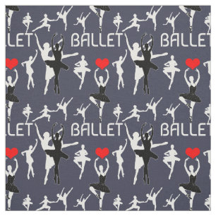 Tissu J'Aime Le Motif De Ballet. Danseurs de ballet blan