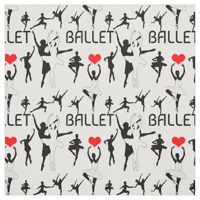Tissu J'Aime Le Motif De Ballet. Danseurs de ballet noir (Échantillon)