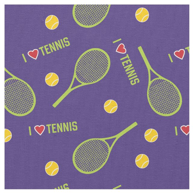 Tissu J'aime le tennis sur le violet (Fermer)