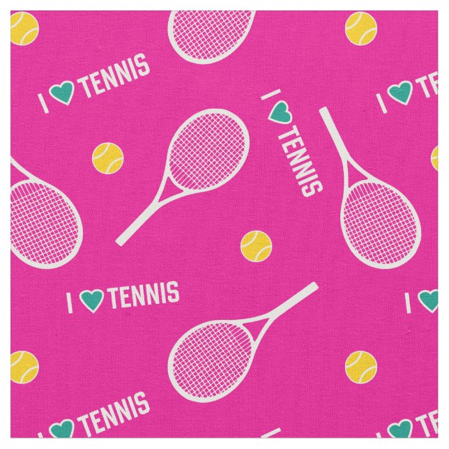 Tissu J'aime le tennis sur vif rose et blanc (Fermer)
