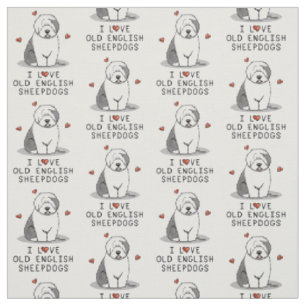 Tissu J'aime les vieux bergers anglais (Grey 1) mignonne