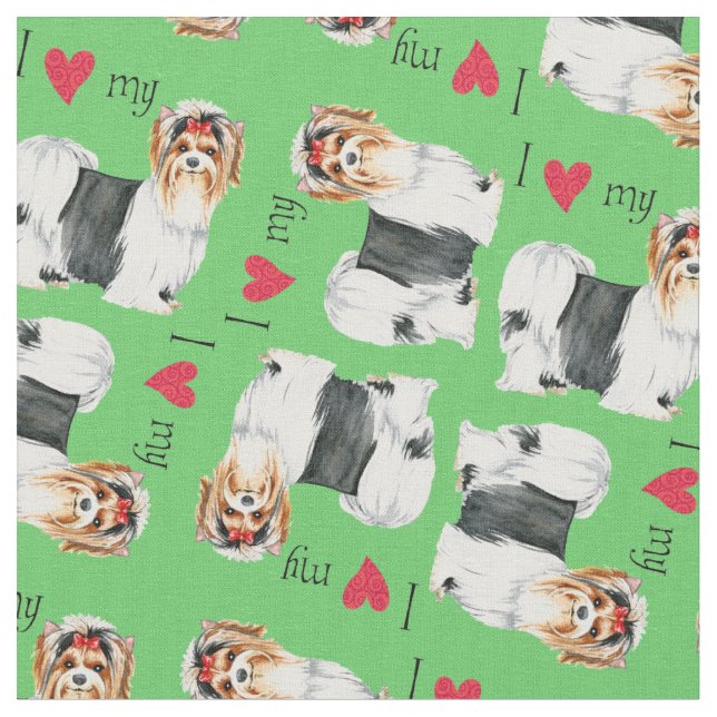 Tissu J'aime ma Biewer Terrier (Fermer)
