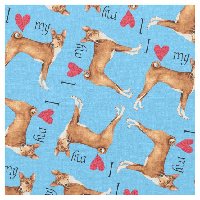 Tissu J'aime mon Basenji (Fermer)
