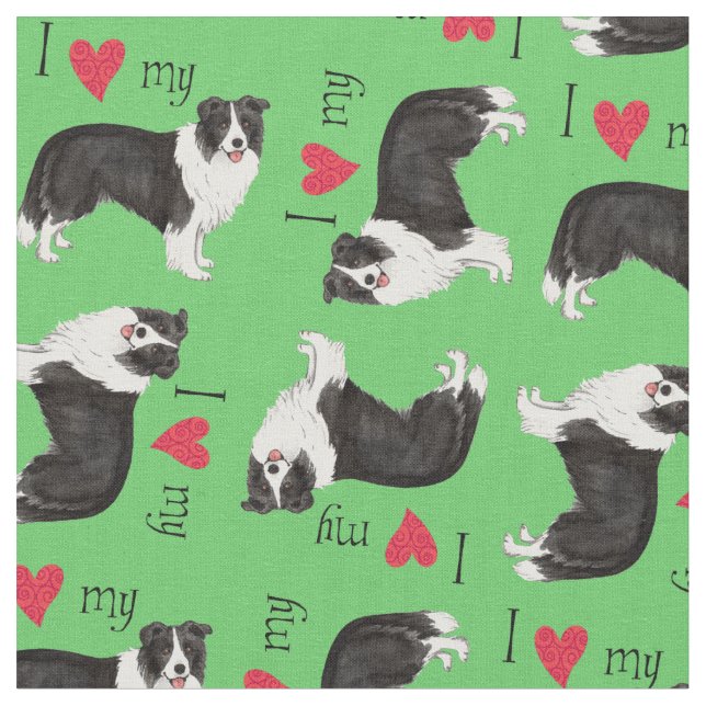 Tissu J'aime mon border collie (Fermer)