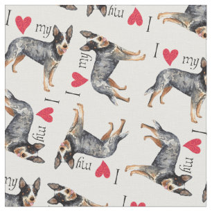 Tissu J'aime mon chien australien de bétail
