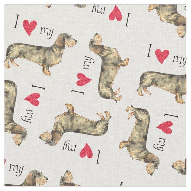 Tissu J'aime mon Dachshund À poils durs (Fermer)
