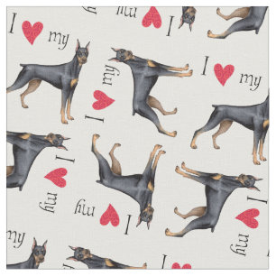 Tissu J'aime mon Doberman Pinscher