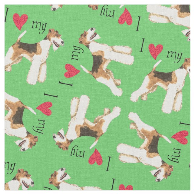 Tissu J'aime mon Fox Terrier de fil (Fermer)