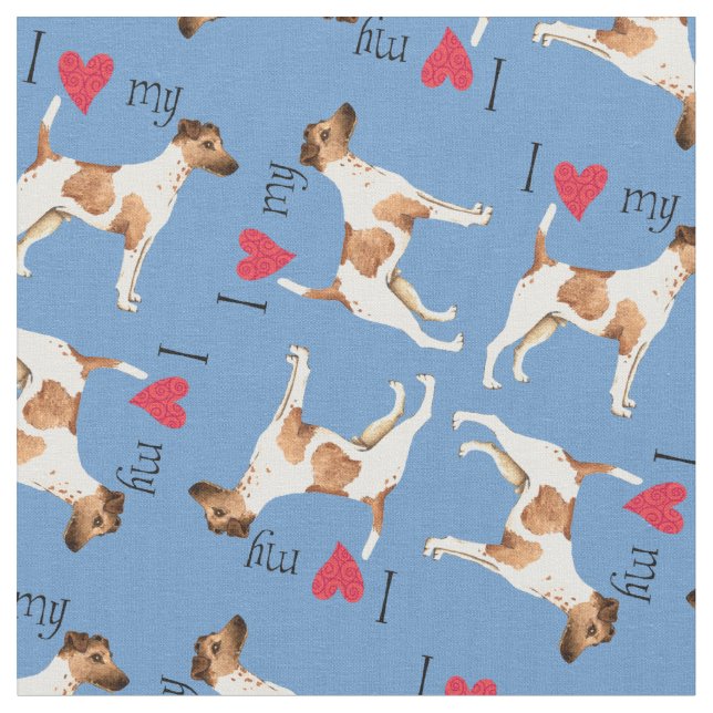 Tissu J'aime mon Fox Terrier doux (Fermer)