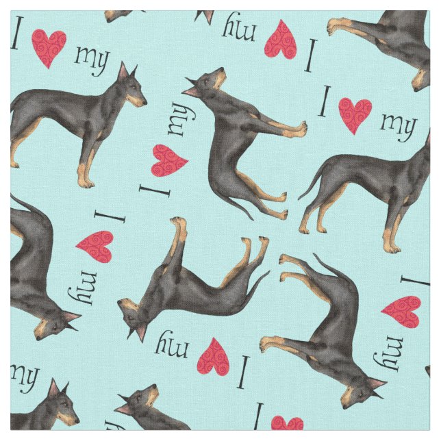 Tissu J'aime mon Manchester Terrier (Fermer)