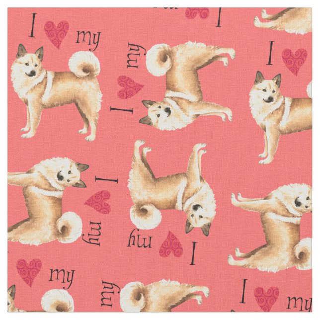 Tissu J'aime mon norvégien Buhund (Fermer)