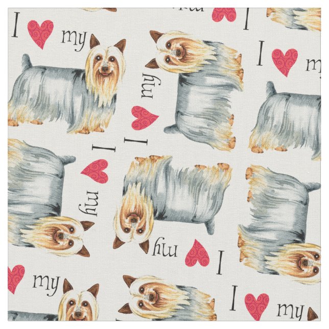 Tissu J'aime mon Silky Terrier (Fermer)