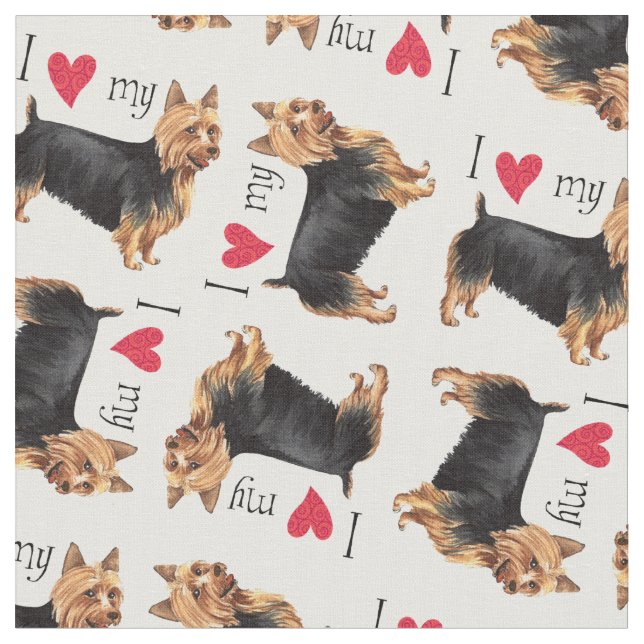 Tissu J'aime mon Terrier australien (Fermer)