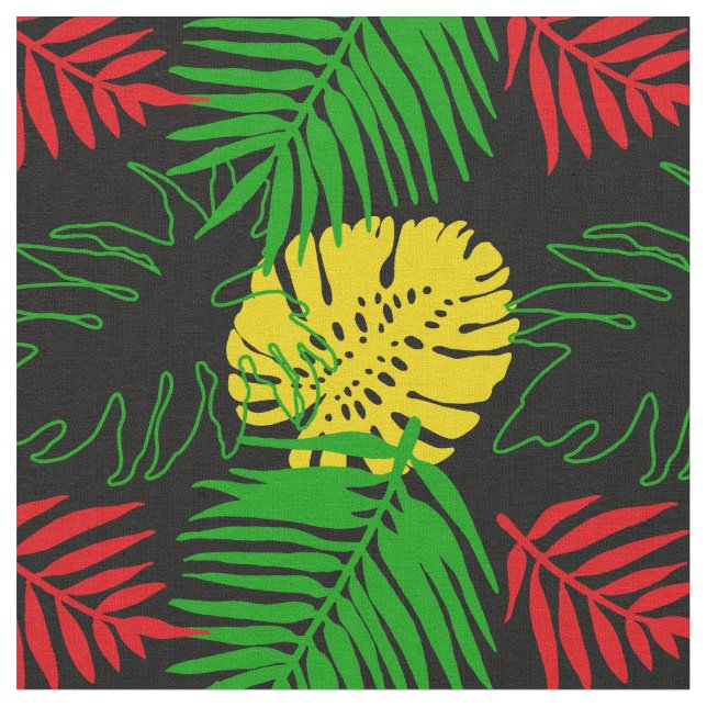 Tissu Jamaïcain Rouge Jaune Vert Tropical Motif (Fermer)