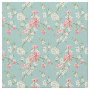 Tissu Japonais, fleurs de cerisier, sarcelle d'hiver,