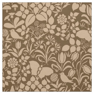 Tissu Jardin avec les oiseaux et les papillons, Caramel