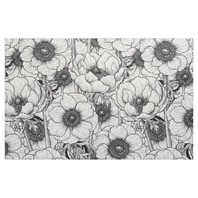Tissu Jardin d'anémones en noir et blanc (Fat Quarter)