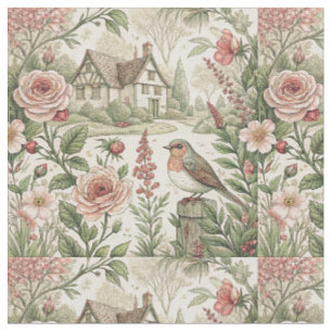Tissu Jardin de Cottage Anglais Vintage Motif Floral Art