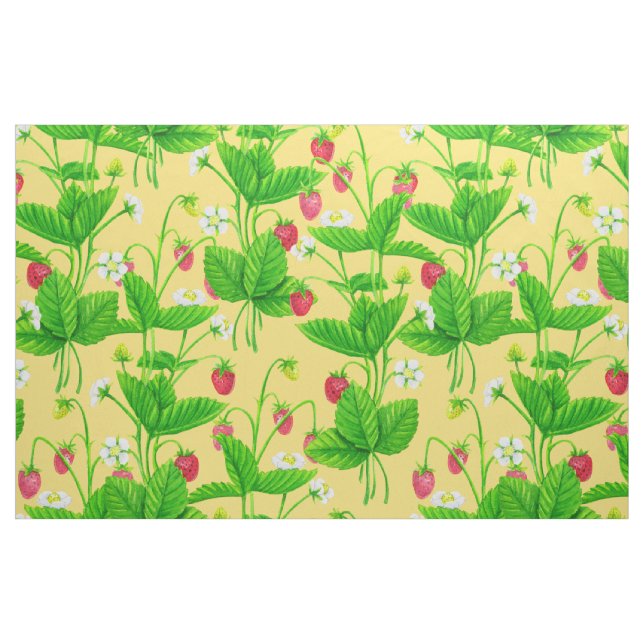Tissu Jardin de fraise sur jaune (Fat Quarter)