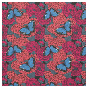 Tissu Jardin de morpho bleu