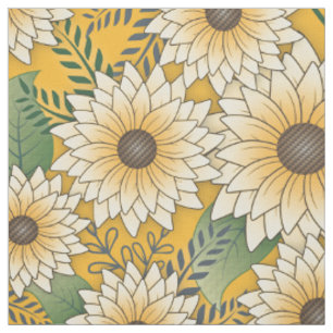 Tissu Jardin de tournesol jaune fleuri gras
