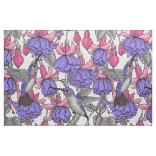 Tissu Jardin des colibris en rose et rose