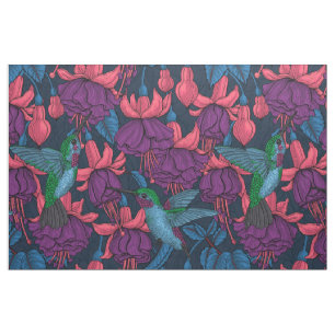 Tissu Jardin des colibris en violet et bleu