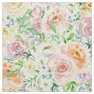 Tissu Jardin des fleurs Roses Pastel