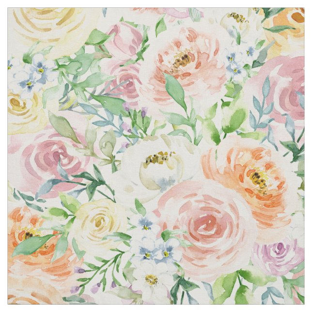 Tissu Jardin des fleurs Roses Pastel (Échantillon)