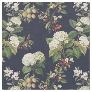 Tissu Jardin exotique Hortensia navy en fleurs 