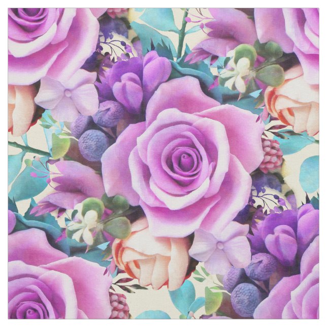Tissu Jardin Fleurs Roses romantiques (Échantillon)