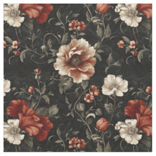 Tissu Jardin Noir - Florales Moody foncé