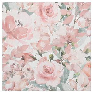 Tissu Jardin vert argenté rose pâle