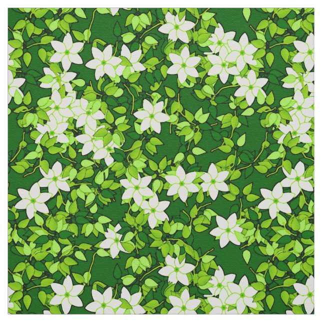 Tissu Jasmin blanc parmi les feuilles verts (Échantillon)