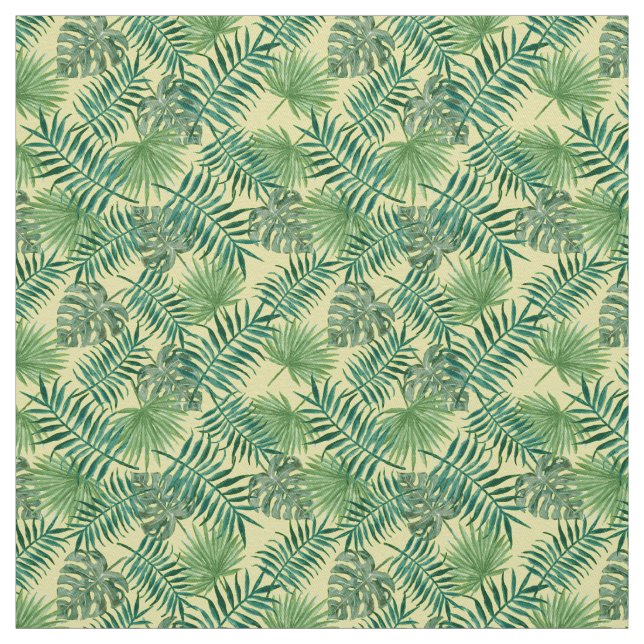 Tissu jaune à motif tropical de feuilles de palmie (Échantillon)