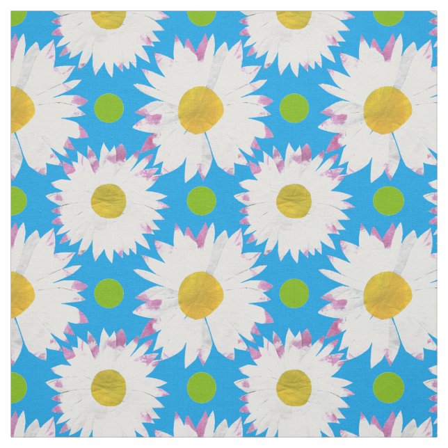 Tissu jaune assez bleu de coutume de marguerites (Échantillon)